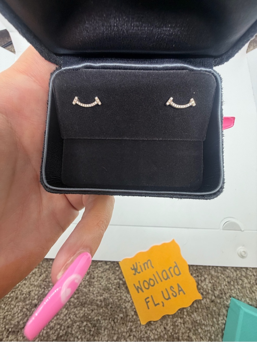 Tiffany Co Mini T Smile Earrings White Gold with Diamonds
